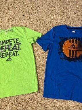 adidas Kids Bright Green & Royal Blue Short Sleeve Graphic Tees